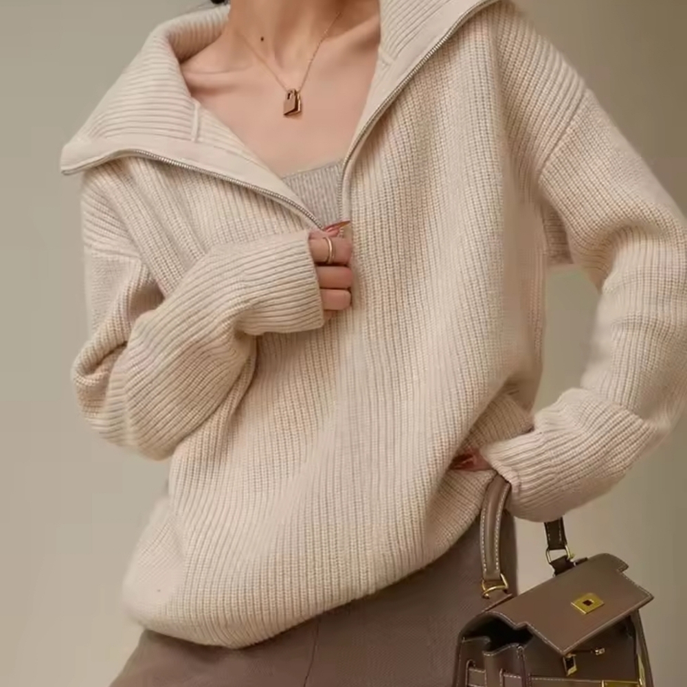 Sweaters Solid Grey Ladies Turtleneck Casual Loose Thick Zippers Pullovers - Picture 7 of 7